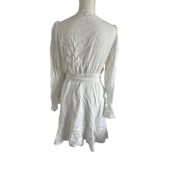White Ruffle V Neck Wrap Dress Size Medium Unbranded - Picture 2 of 5